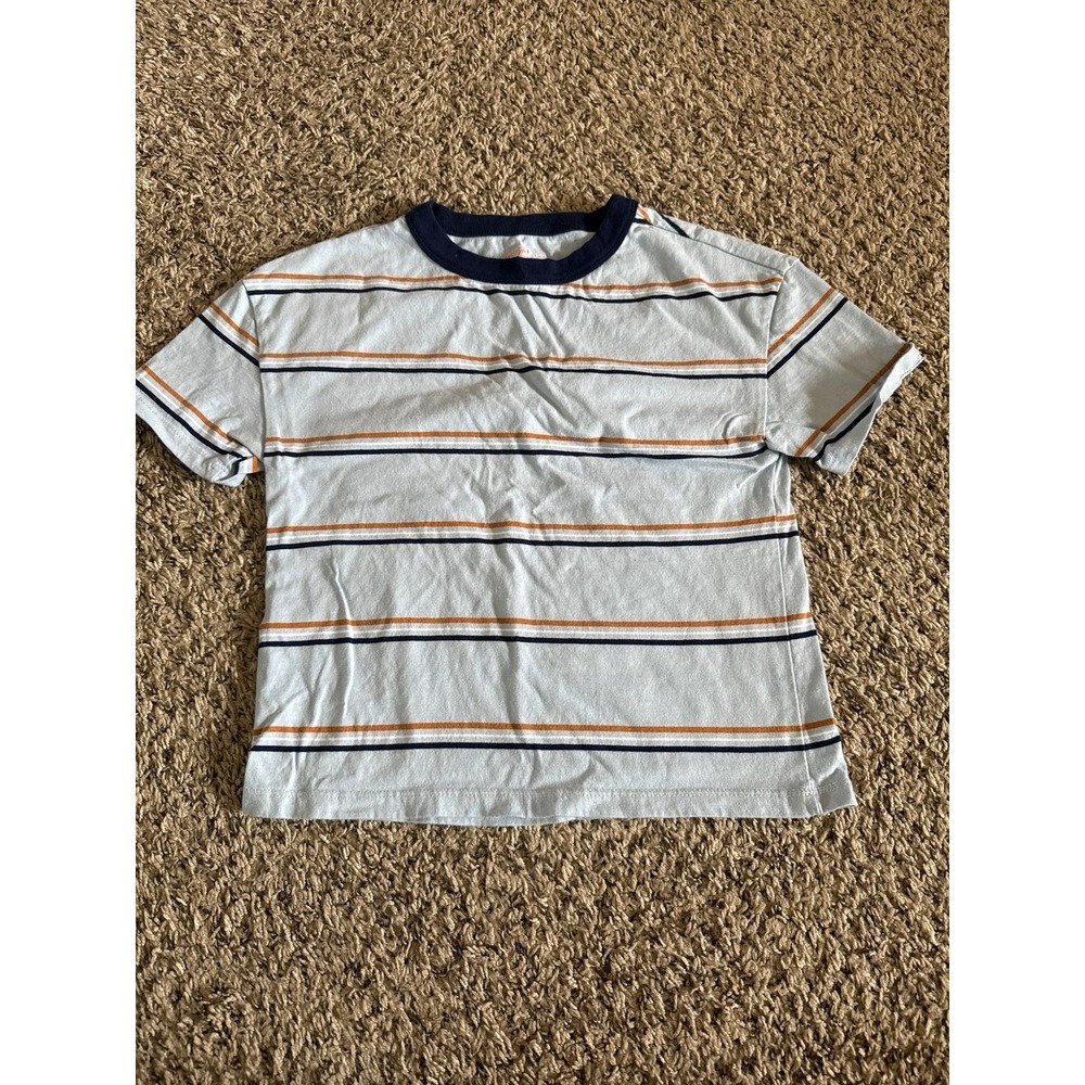 Cat & Jack Boys Blue White Orange stripped‎ Short Sleeve Tee size 6/7